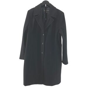 Kristen Blake Womens Black Button Front Wool Blend Long Coat Size 16 Pockets